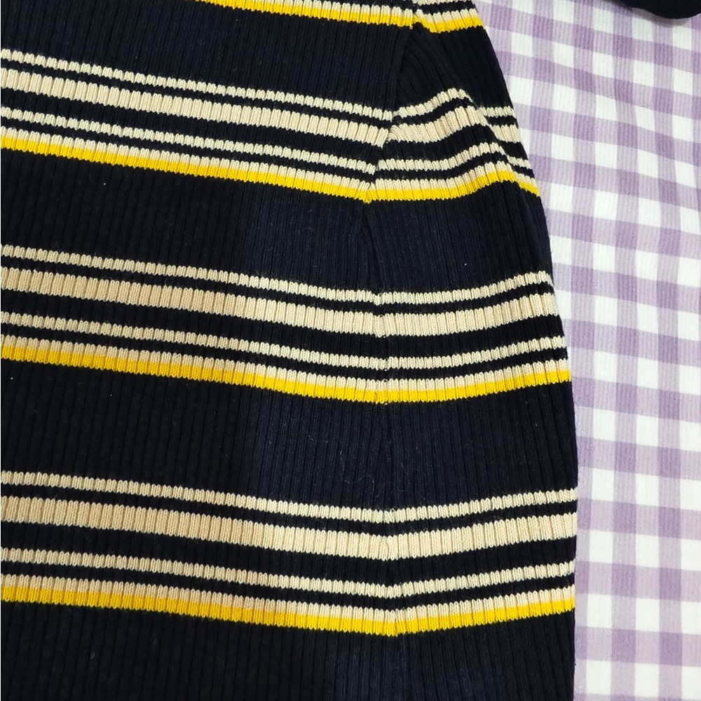 Miu Miu Navy, Yellow & Cream Striped Knit Pencil Skirt - Picture 5 of 13